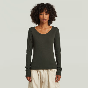 Slim Rib Open Neck T-Shirt - Grey - Women, T-Shirts, G-Star RAW catalog