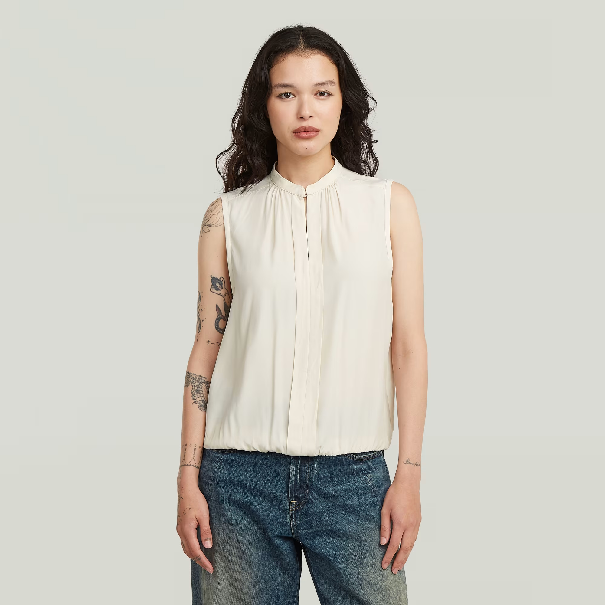 Stand-Up Collar Sleeveless Top - White - Women, Shirts, G-Star RAW catalog