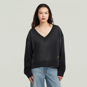 Sunfaded V-Neck Loose Sweater - Black - Women, Sweatshirts-Hoodies, G-Star RAW catalog