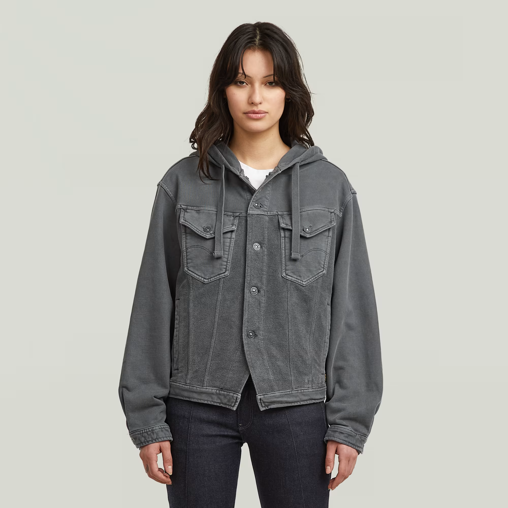 Washed Hoodie Sweater Jacket - Grey - Women, Sweatshirts-Hoodies, G-Star RAW catalog