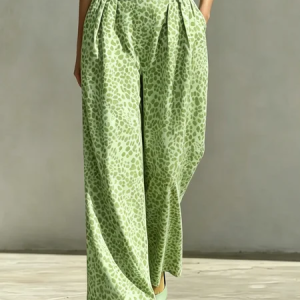 Urban Leopard Printing Wide Leg Pants, Pants, color:Green|size:XXL, Stylewe