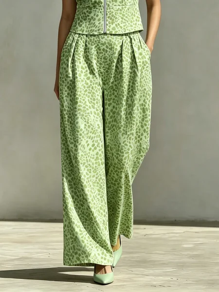 Urban Leopard Printing Wide Leg Pants, Pants, color:Green|size:XXL, Stylewe