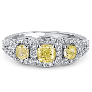 unique engagement rings - Italo Halo Yellow Topaz Cushion Cut Three Stone Engagement Ring For Women, Italo jewelry - Online Catalog