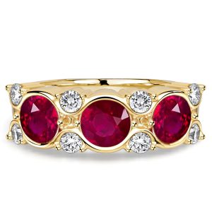 anniversary band - Italo Bezel Setting Round Cut Ruby Half Eternity Wedding Band For Women, Italo jewelry - Online Catalog