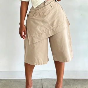 Urban Plain Irregular Craftsmanship Straight Pants Shorts, Shorts, color:Light Khaki|size:XXL, Stylewe