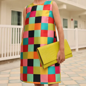 Vacation Plaid Printing Crew Neck Mini Dress, Mini Dresses, color:As Picture|size:XXL, Stylewe