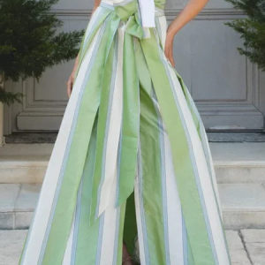 Elegant Printing Striped Maxi Skirt With Belt, Skirts, color:Green|size:XXL, Stylewe