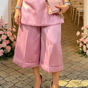 Satin Elegant Plain Wide Leg Pants, Pants, color:Pink|size:XXL, Stylewe