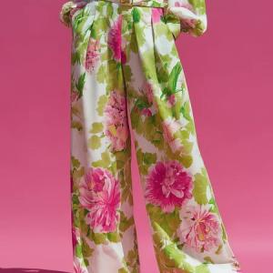 Plus Size Urban Floral Pocket Stitching Wide Leg Pants No Belt, Plus Pants, color:Pink|size:4X, Stylewe