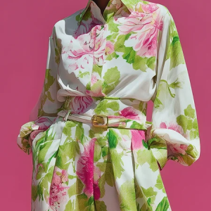 Plus Size Urban Floral Printing Shirt Collar Shirt, Plus Tops, color:Pink|size:4X, Stylewe