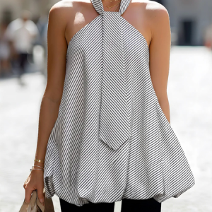 Urban Striped Halter Neck Blouse, Blouses and Shirts, color:As Picture|size:XXL, Stylewe