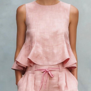 Cotton Casual Plain Peplum Crew Neck Blouse, Blouses and Shirts, color:Pink|size:XXL, Stylewe