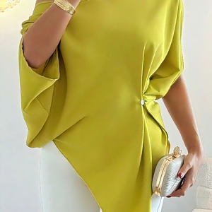 Plus Size Casual Plain Buttoned Crew Neck Blouse, Plus Tops, color:Green|size:4X, Stylewe