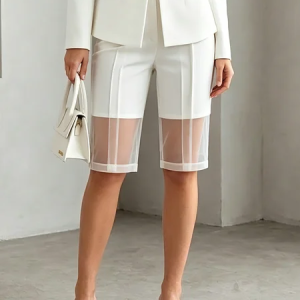Urban Plain Split Joint Straight Shorts Pants, Shorts, color:White|size:XXL, Stylewe