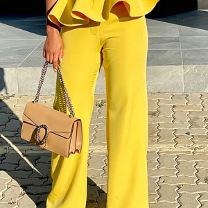 Elegant Plain Straight Pants, Pants, color:Yellow|size:XXL, Stylewe