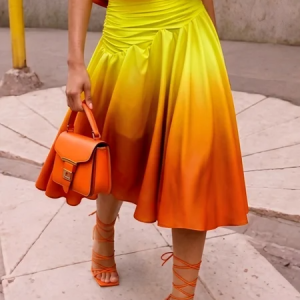 Elegant Printing Ombre Midi Skirt, Skirts, color:Orange|size:XXL, Stylewe