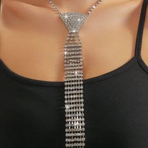 Rhinestone Tassel Necklace, Necklaces, color:White|size:One-size, Stylewe