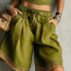 Casual Ethnic Print High Waist Shorts, Shorts, color:Green|size:XXL, Stylewe