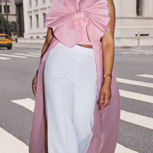 Elegant Plain Bow Halter Neck Blouse, Blouses and Shirts, color:Pink|size:XXL, Stylewe