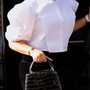 Cotton Urban Plain Buttoned Shirt Collar Puff Sleeve Shirt, Blouses and Shirts, color:White|size:XXL, Stylewe