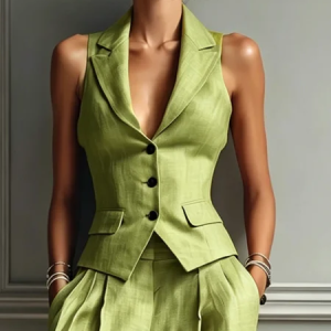 Casual Solid Tailored Lapel Collar Vest, Vests and Gilets, color:Green|size:XXL, Stylewe