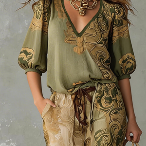 Plus Size Casual Loose V Neck Blouse, Plus Tops, color:As Picture|size:4X, Stylewe