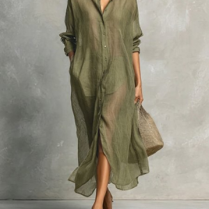 Cotton And Linen Casual Plain Distressing Shirt Collar Shirt, Blouses and Shirts, color:As Picture|size:XXL, Stylewe