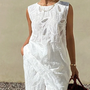 Cotton Casual Plain Embroidery Hollow Out Blouse, Blouses and Shirts, color:White|size:XXL, Stylewe