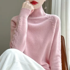 Hot selling women's 100% high neck Merino wool sweater solid color knitted comfortable spring and autumn full sleeved pullover - AliExpress Sweaters&Jumpers