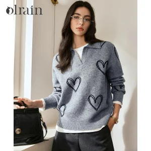 OLrain Women's Knitted Pullover Sweaters 2026 Autumn Turn-down Love Jacquard Jumper Fashion Commute Female Tops O57QM000890 - AliExpress Sweaters&Jumpers