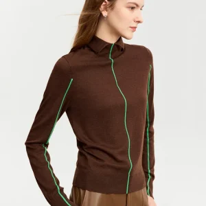 AMII 2025 Autumn Sweater For Women New Commuter Contrast Stitching Lapel Merade Color Slim Soft Knitwears Jumper Lady 12343193 - AliExpress Sweaters&Jumpers
