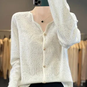 New Jacquard Long-Sleeved Cardigan Spring and Autumn New Women's High-Grade Lace Worsted Wool Knitted Top - AliExpress Sweaters&Jumpers