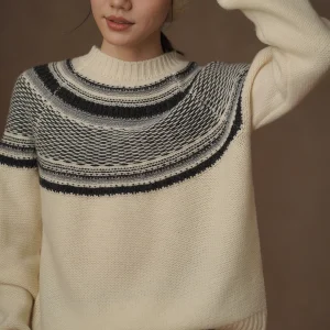 Hacikis Vintage Fair Isle Knit Soft Woolen round Ne Sweater Women's Loose Fit Comfortable Casual Sle Long Sve Top - AliExpress Sweaters&Jumpers