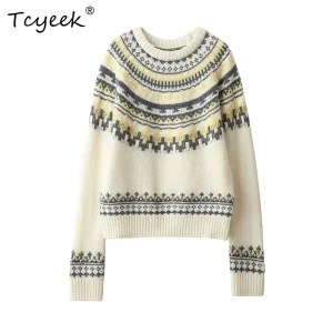 Tcyeek XMas 100% Merino Wool Ugly Sweater,Women O Neck Long Sleeve Jumper, Jacquard Knitted Pullovers,Autumn Winter T4N814JC - AliExpress Sweaters&Jumpers