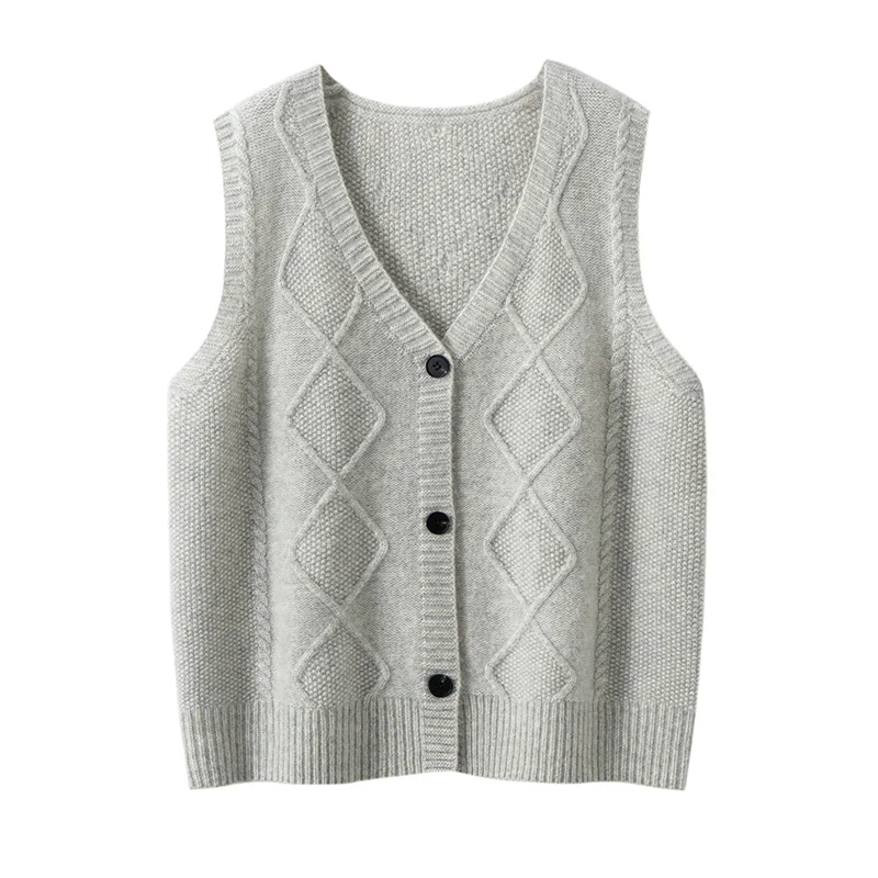 ADDONEE Autumn Winter Women's V-neck Waistcoat 100% Cashmere Knitted Sleeveless Cardigan Sweater Female Basic Casual Clothing - AliExpress Sweaters&Jumpers