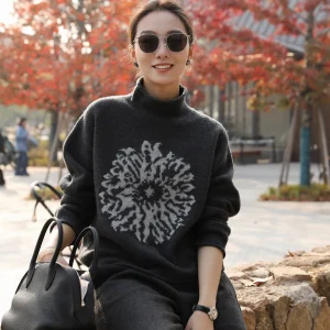 High-End Feel Retro Embroidered Pattern Woolen Sweater Women's Loose High Collar Knitted Winter New Sle Casual Comfortable - AliExpress Sweaters&Jumpers
