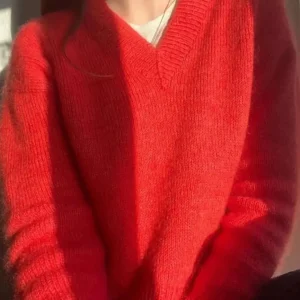 Spring Fashion New Product: Pure Handmade Weaving of Big Red V-neck Sweater Pullover, Knitted Sweater, Large Size Women Sup - AliExpress Sweaters&Jumpers