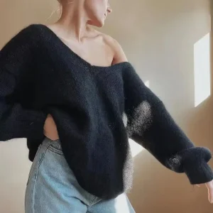Women's V-neck Knitted Woolen Sweater, Soft and Comfortable Mohair, Hand Woven Wear, Black, Spring and Autumn, New - AliExpress Sweaters&Jumpers