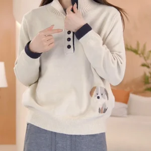 Cute Embroidered Long Sve f High Ne Sweater Autumn Winter plus Size Faionable Slimming Top Korean Sle Loose Fit - AliExpress Sweaters&Jumpers