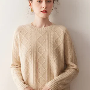 Casual Loose 100% Cashmere Women's Warm Soft O-Neck Cable Stitch Exquisite Sweater Autumn Winter Solid Elegant Clothing Tops - AliExpress Sweaters&Jumpers