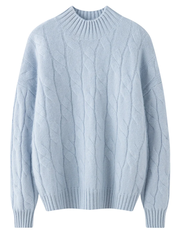 TLOML New Women 100% Cashmere Sweater Mock Neck Cable Knit Pullover Casual Cashmere Knitwear Autumn Winter Thick Soft Warm Tops - AliExpress Sweaters&Jumpers