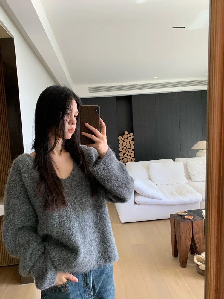 Autumn Winter Women's V-Ne Soft Cozy Lazy Sle Fce Knit Sweater Long Sve Regular Fit Pure Color Commute Sle Knitte... - AliExpress Sweaters&Jumpers