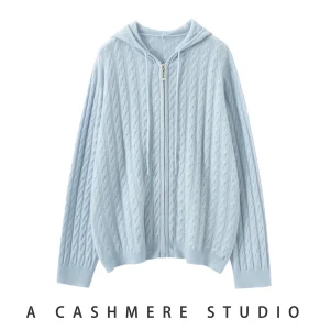 100% Cashmere Sweater Women Zipper Hooded Cardigan Knitwear Clothes New Autumn Winter Female Soft Cable Kint Casual Loose Tops - AliExpress Sweaters&Jumpers