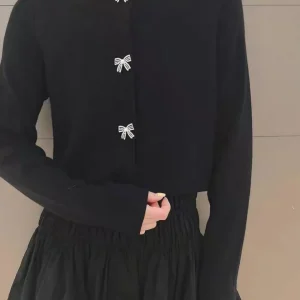 Ele  Knot Diamond Decorated Knitted Cardigan Women's round Ne ort Sve Long Coat Luxury Sle Winter Faion - AliExpress Sweaters&Jumpers