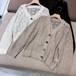 Women's spring summer linen hollow knitted elegant cardigan - AliExpress Sweaters&Jumpers