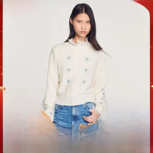 Ele Floral Embroidery Color Blo Knitted Top Women's Faion Early Autumn Sve Long Ne round Design Wool Camere Blend - AliExpress Sweaters&Jumpers