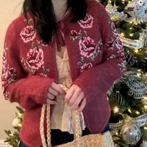 Early Spring 2026 Women's Loose Knitted Camere Sweater with Rose Embroidery Belted Open Cardigan French Sle Long Sve - AliExpress Sweaters&Jumpers