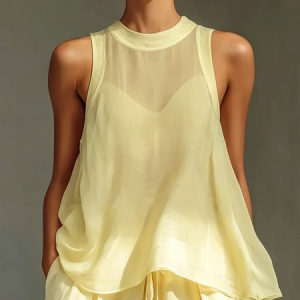 Elegant Plain  Blouse No  Inner Vest, Blouses and Shirts, color:Yellow|size:XXL, Stylewe
