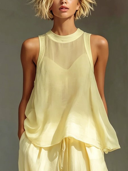 Elegant Plain Blouse No Inner Vest, Blouses and Shirts, color:Yellow|size:XXL, Stylewe