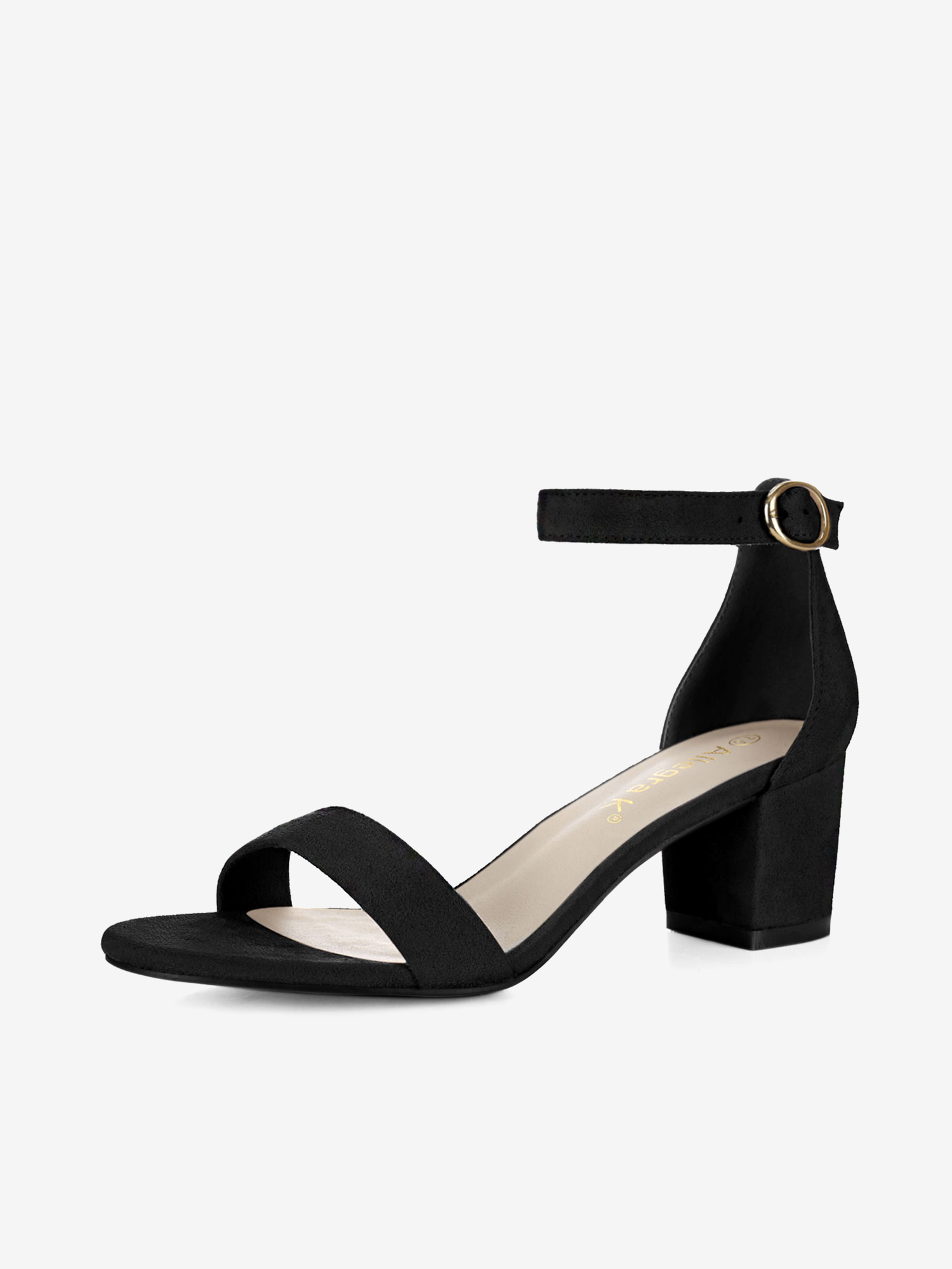 Faux Suede Open Toe Mid Block Heel Ankle Strap Sandals Black/6 - Allegra K catalog